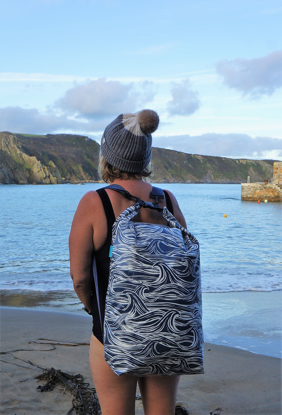 The 'Ultimate' Oilcloth Rucksack In Bold Wave 'Bev Bag'