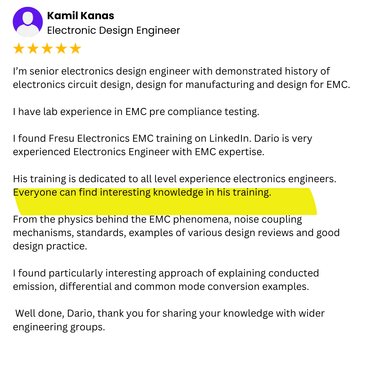 Engineer testimonial