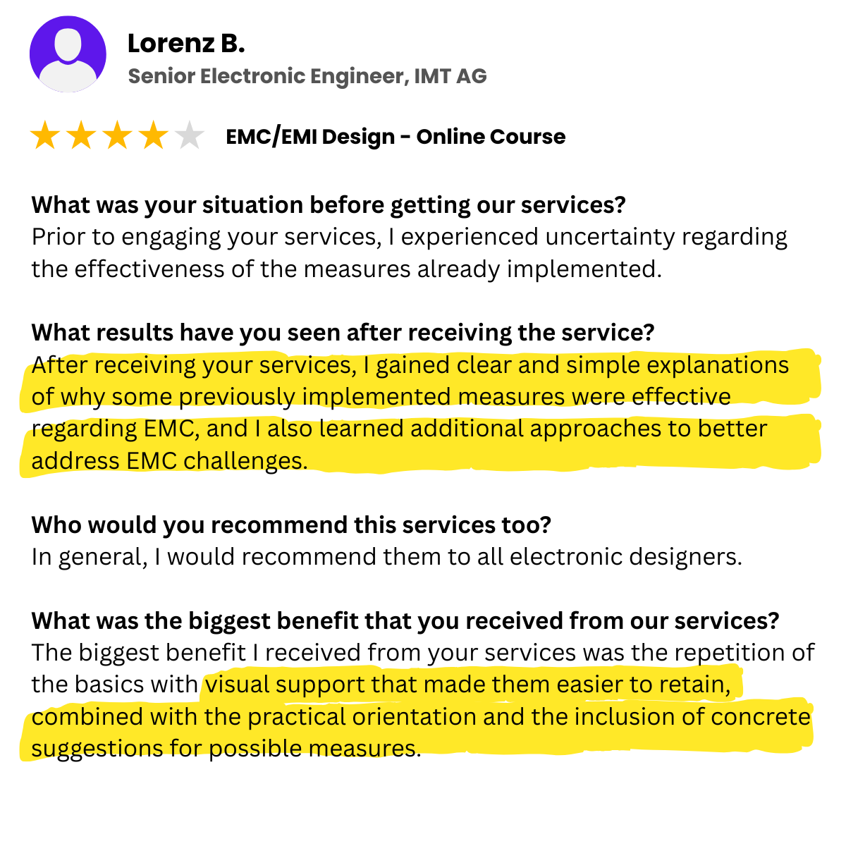 Engineer testimonial