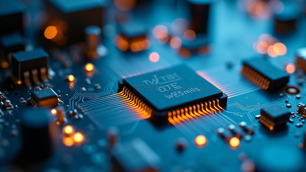 Close-up view of a circuit board highlighting signal integrity elements