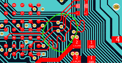 Example of stub traces through via connection.