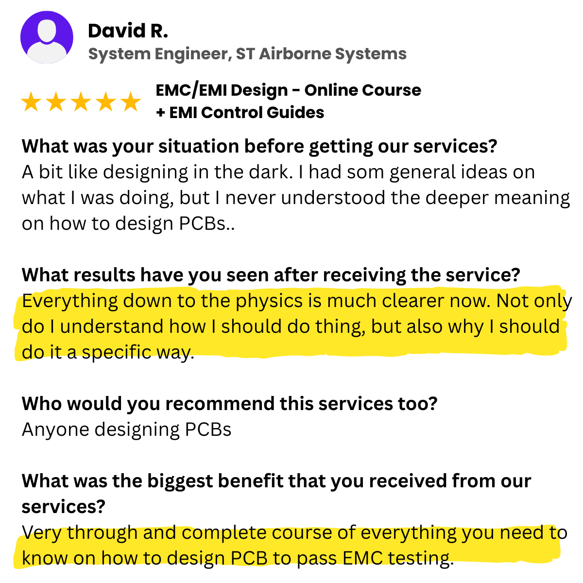 Engineer testimonial