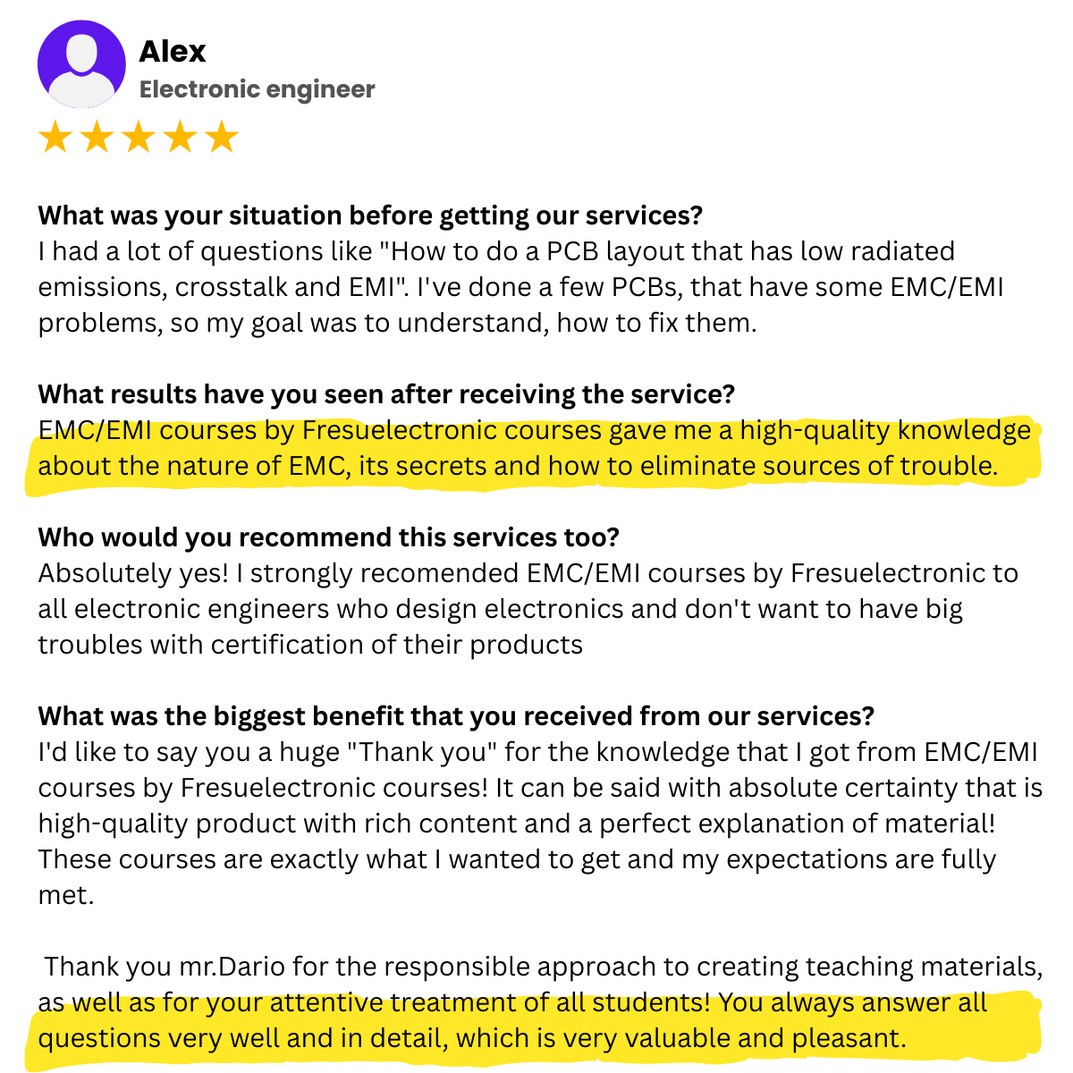Engineer testimonial
