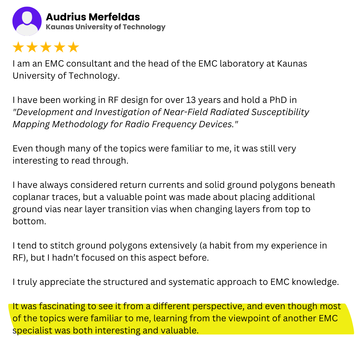 Engineer testimonial
