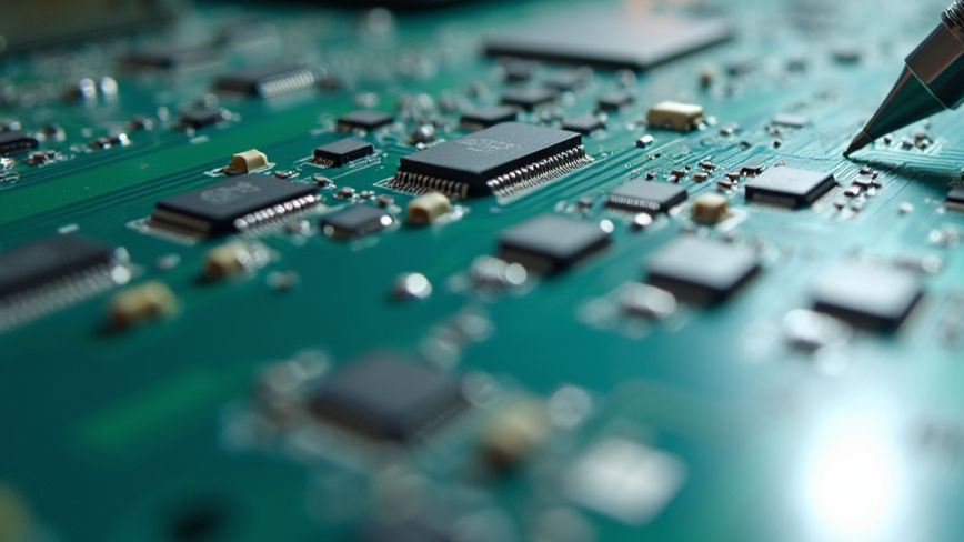 Eye-level view of a printed circuit board design workspace