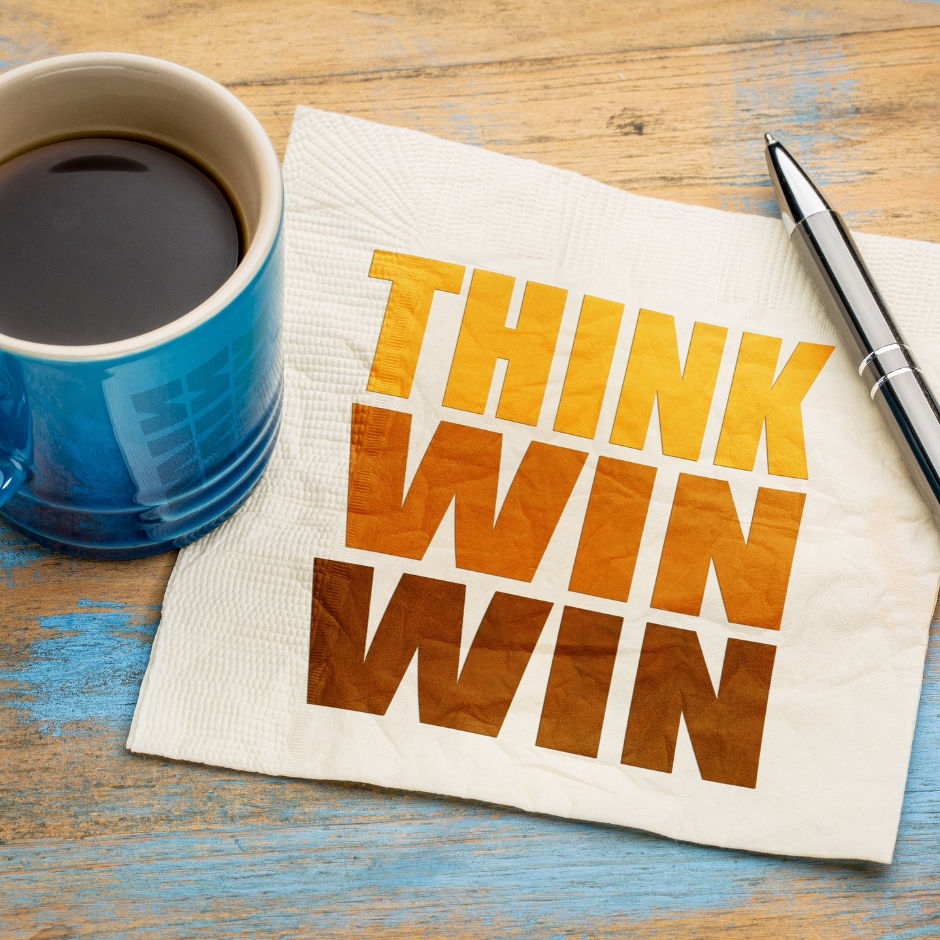 "Think Win Win" on a napkin