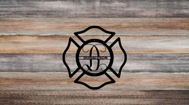 Fireman Shield in Maltese Cross Metal Art Sign