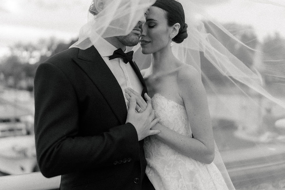 Bride and groom in intimate embrace at Paris wedding