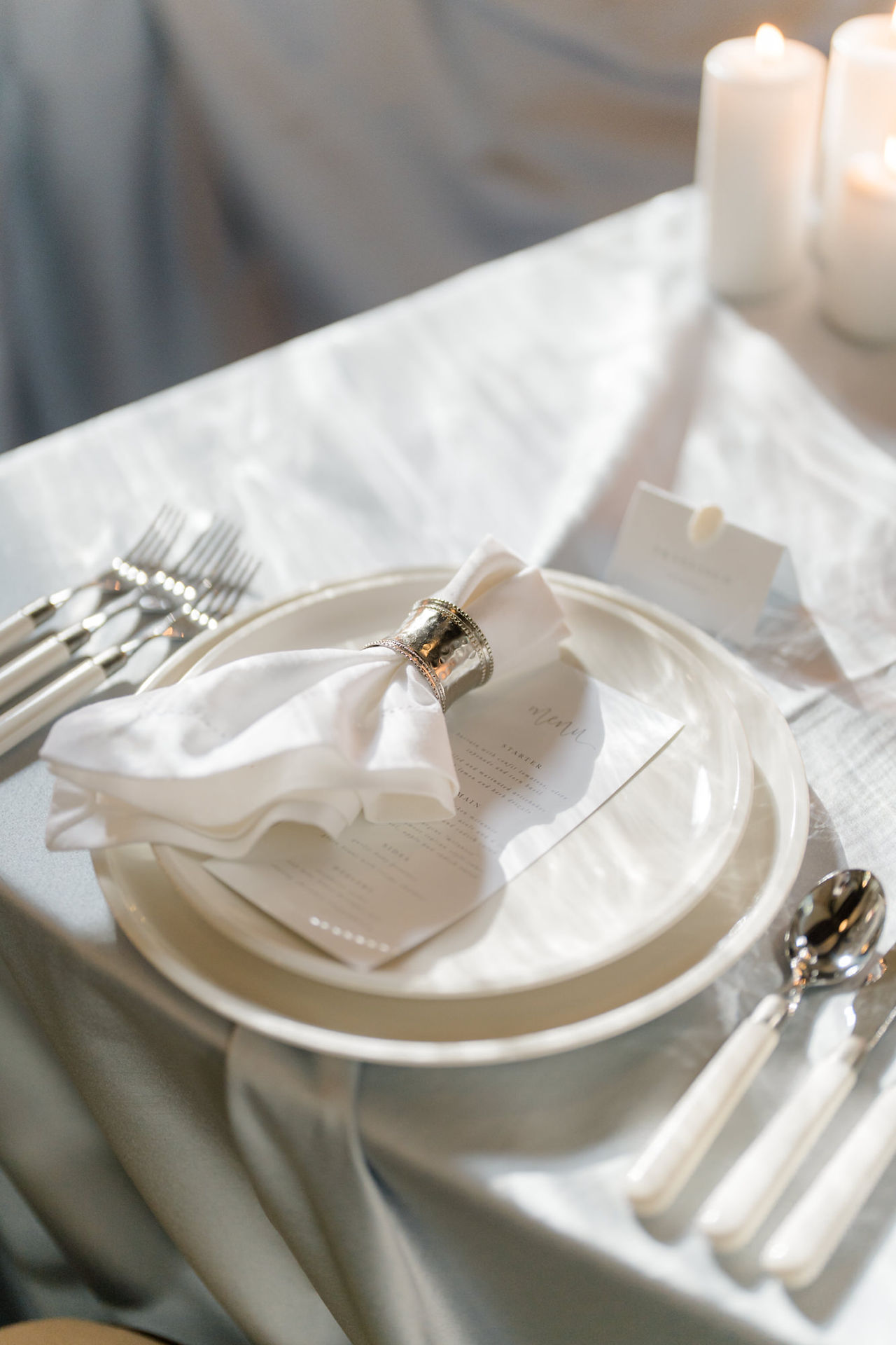 Wedding decor on table scape at wedding at Elvetham hotel 