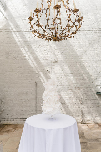 White 3 tier wedding cake at Avington wedding 