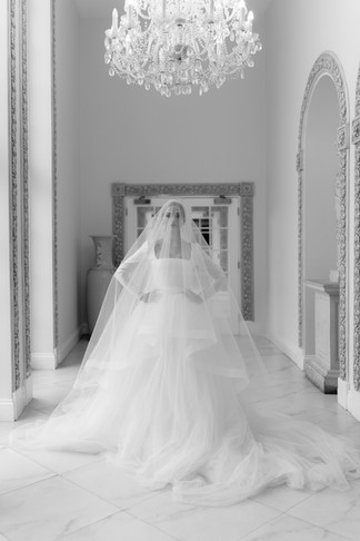 Bride standing posing in hall way at Froyle Park Wedding