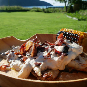 White fish with creamy chanterelle sauce & bacon
