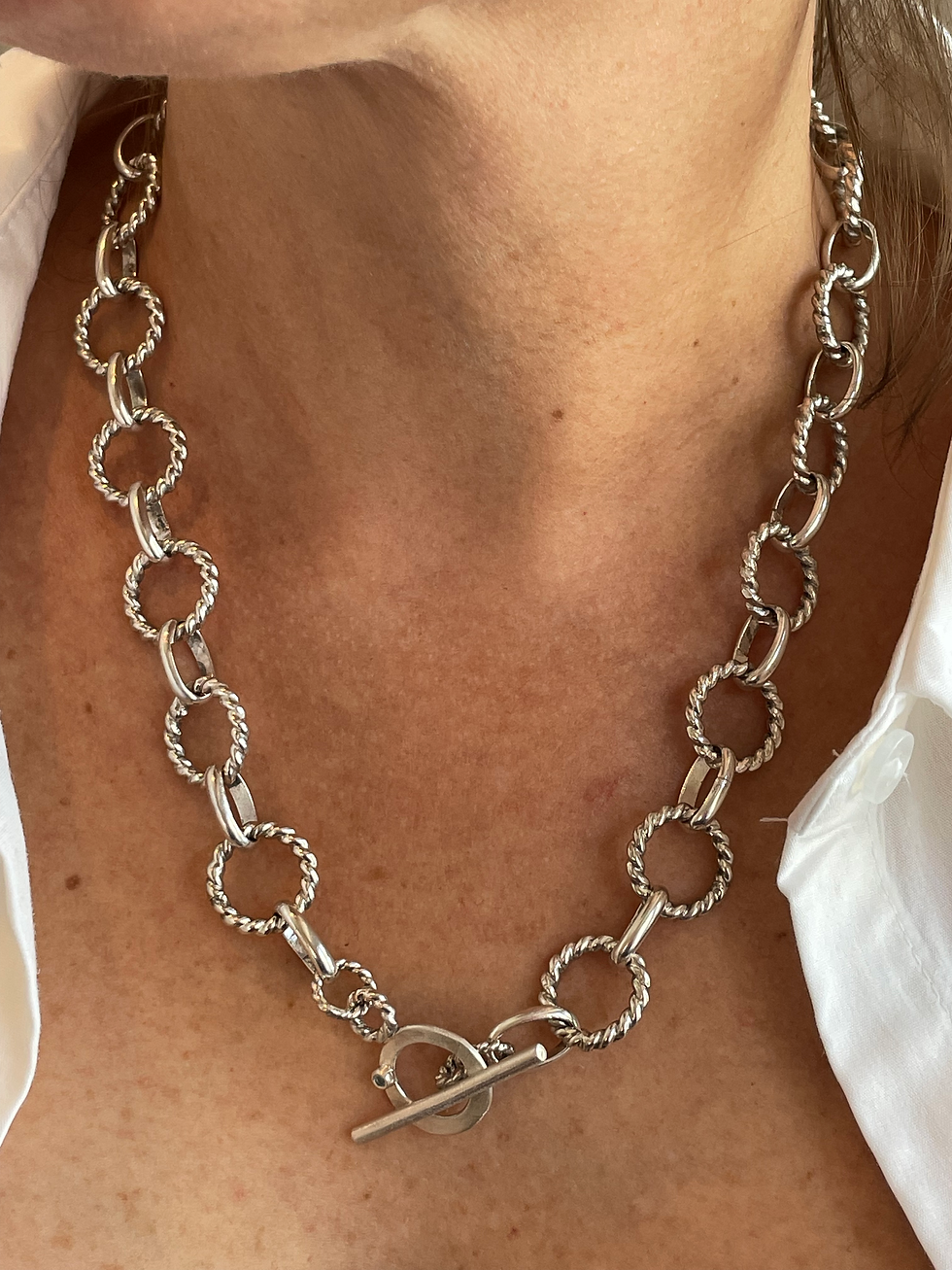 Thumbnail: Adjustable Choker Necklace - Chunky Silver Necklace - Chunky Link Necklace 