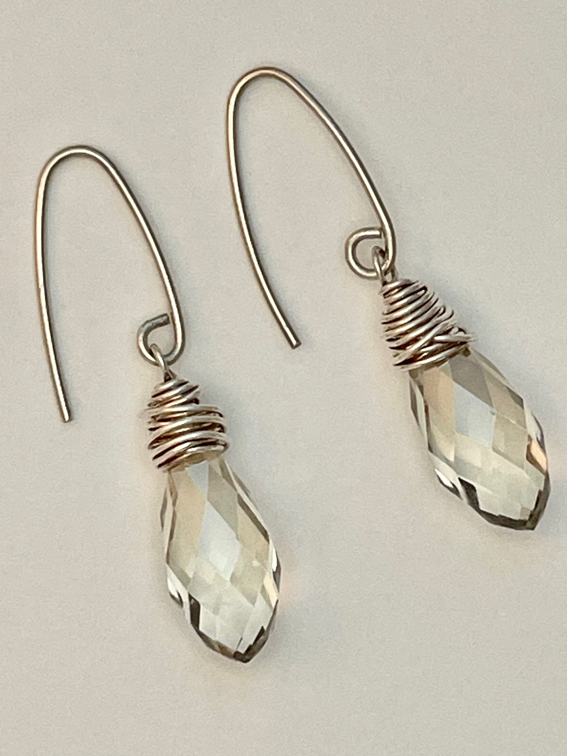 Sterling Silver Smokey Earrings- Holiday Crystal Earrings - Large Crystal Earrin