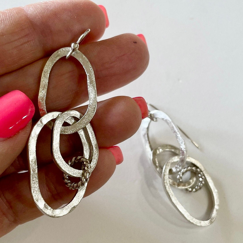 Thumbnail: Silver Earrings - Silver Drop Earrings - Dangle Earrings - Textured Earrings 
