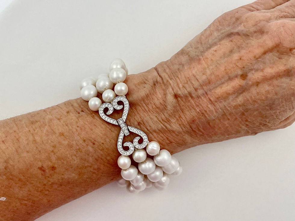 Thumbnail: CZ Crystal Bracelet Set - Freshwater Pearl Bracelet and  Earrings - Cream Color 