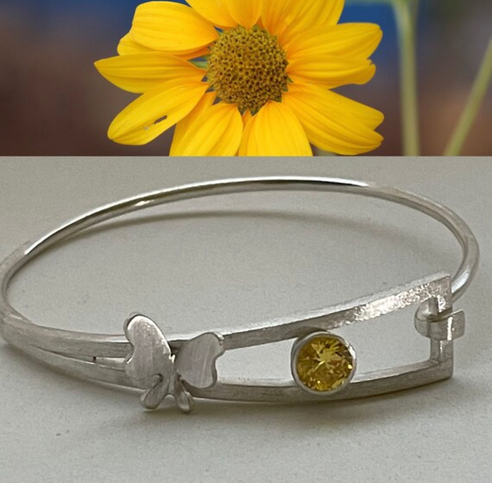 Thumbnail: Citrine Sterling Silver Birthstone Bracelet - Art Deco Butterfly Bracelet 