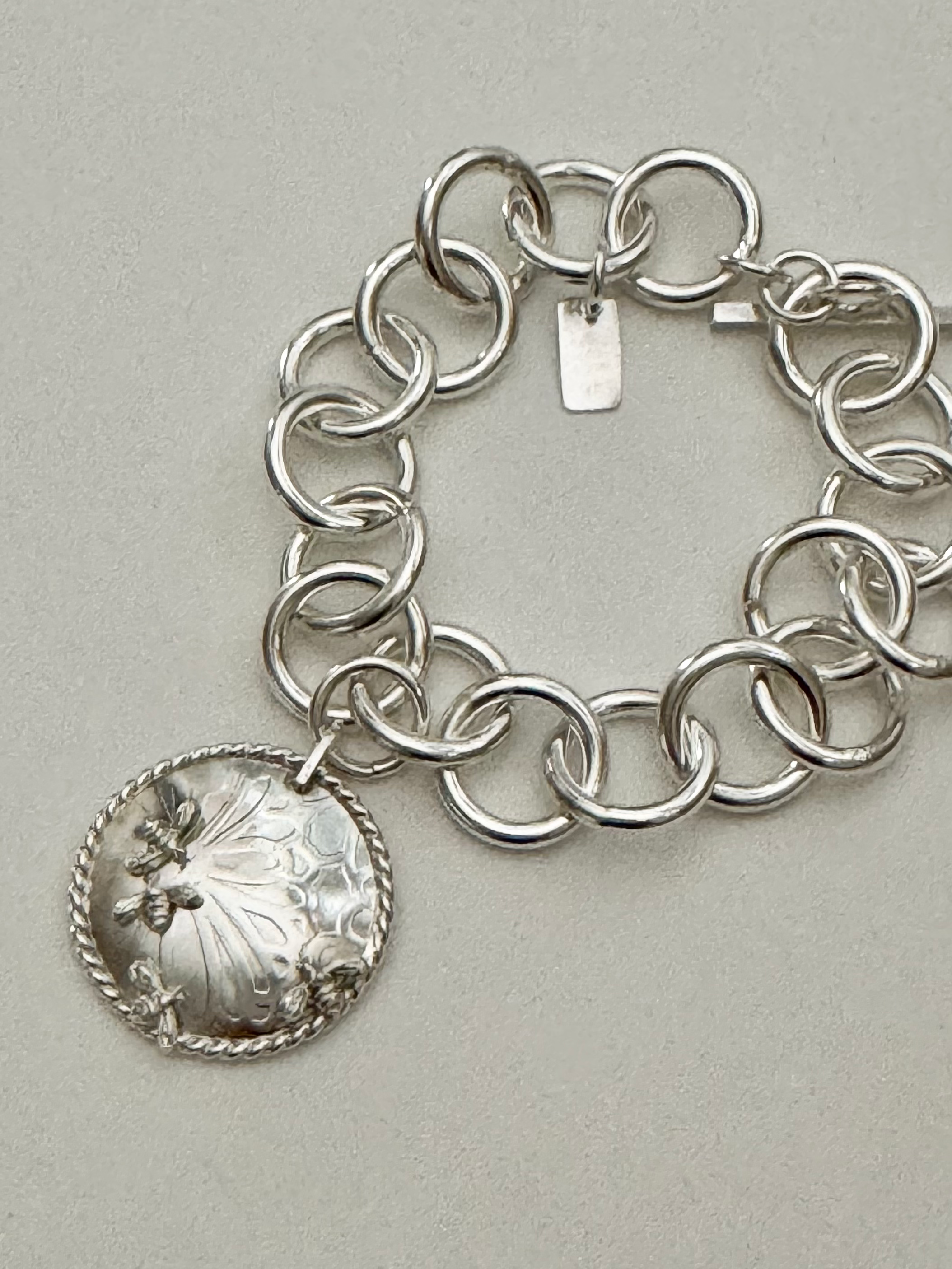 Sterling Silver Queen Bee Bracelet, Adjustable Toggle Chain with Bee Coin Charm