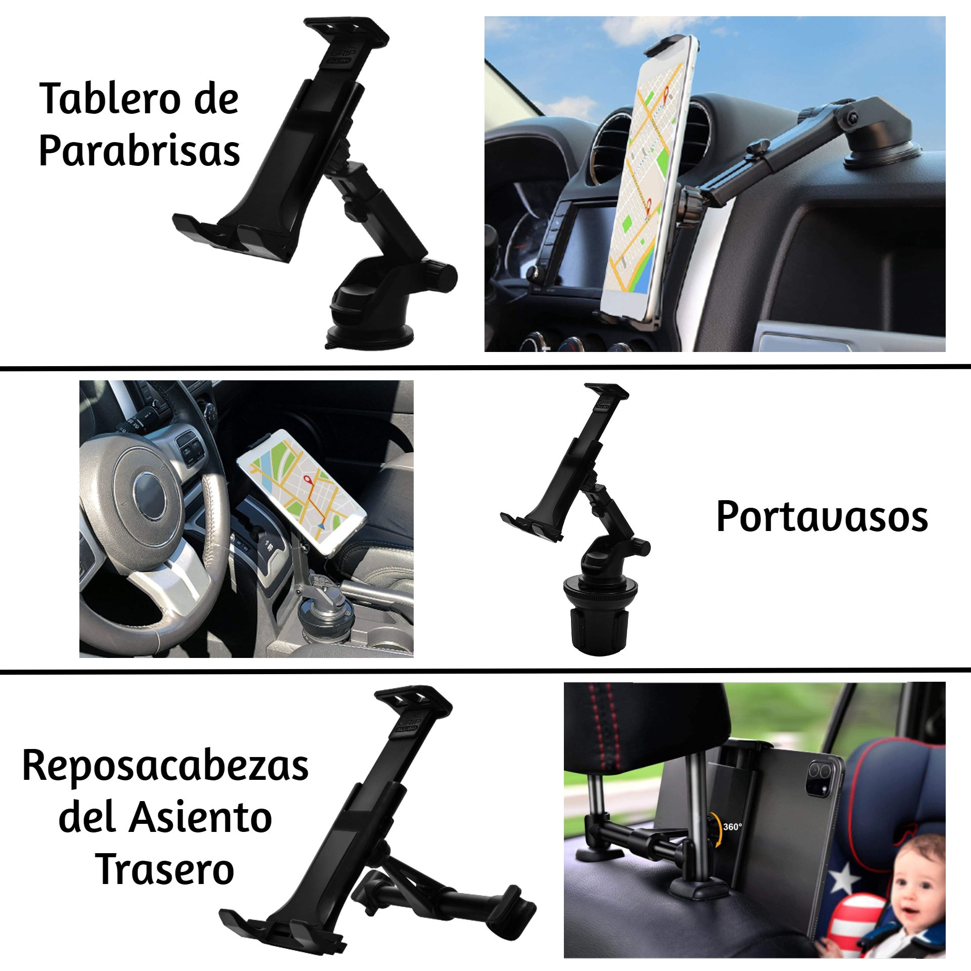 Grip All-in-1 Soporte Universal para Tablet hasta 13 pulgadas Holder para Carro
