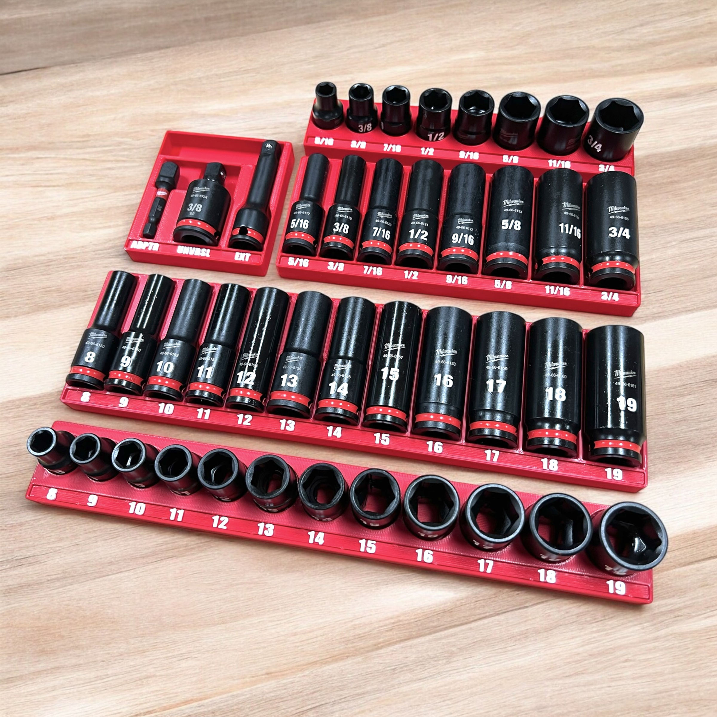 Red organizer insert for Milwaukee 49-66-7009 3/8in SAE Shockwave socket set
