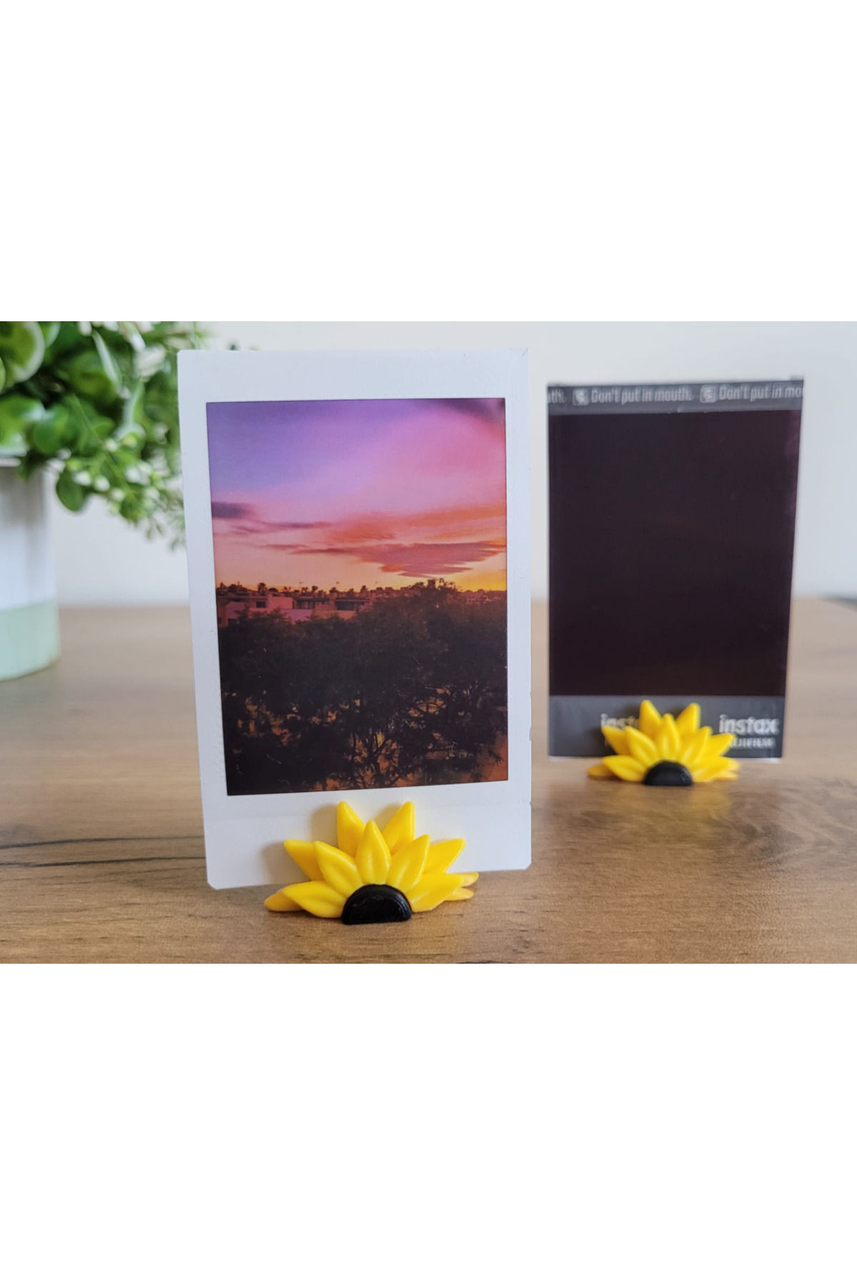 2'li Ayçiçeği Tasarımlı Fotoğraf ve Kart Tutucu - Dekoratif Masa Üstü Stand
