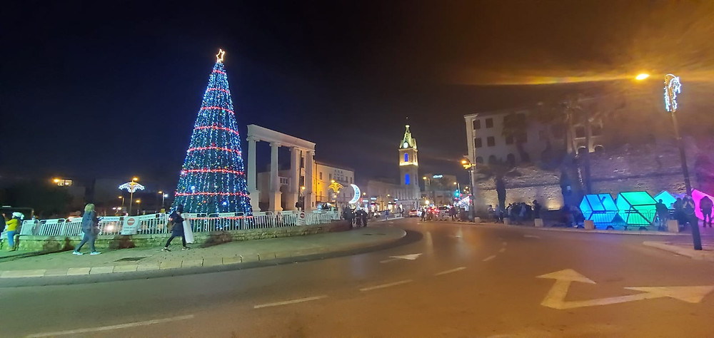 Large Christmas tree set up in a square in Yafo