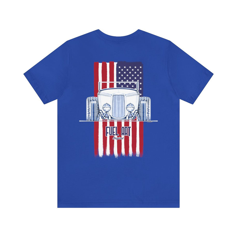 Thumbnail: Hot Rod Classic Roadster Patriotic American Flag Design Sketch Tee