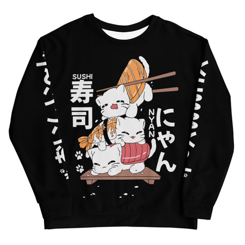 Neko Cat Sushi Nyan Sweater Black Pastel Melon