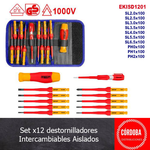 Set x12 destornilladores intercambiables aislados EKISD1201