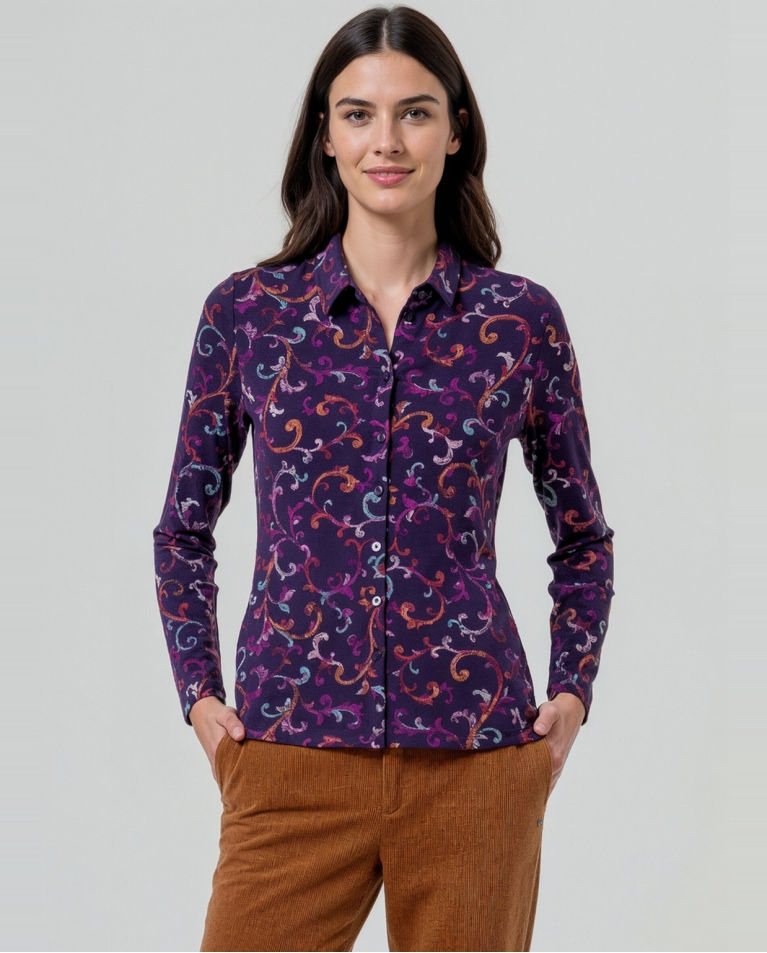 Ecovero viscose printed shirt Purple