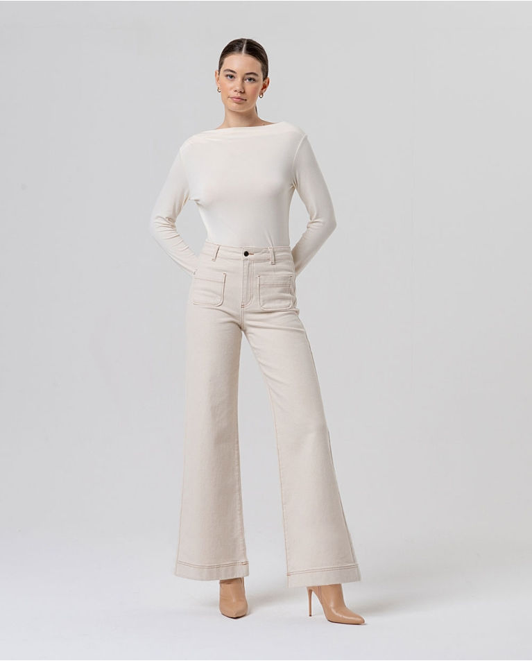 Wide-leg jeans with patch pockets Ecru