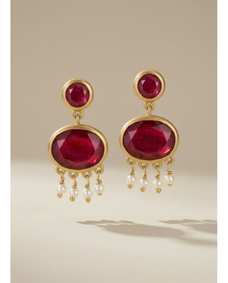 Ruby and pearl earrings