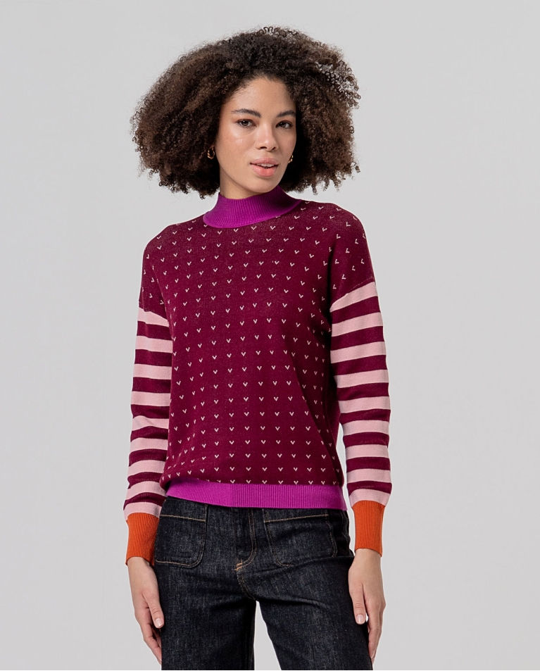 Mock-neck patterned jumper Maroon