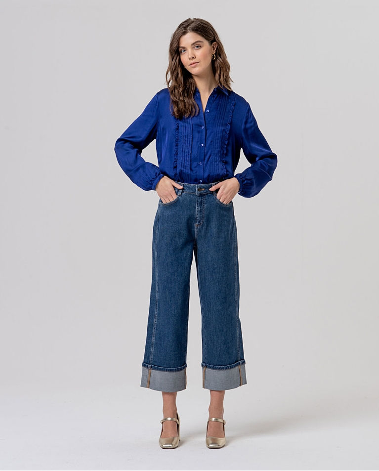 Wide-leg jeans with turned-up hem Indigo