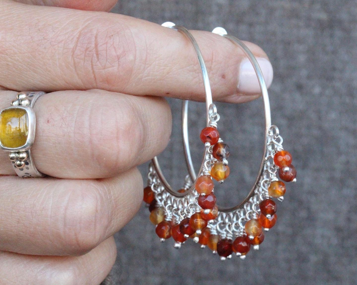 GYPSY HOOPS WITH CARNELIAN GEMSTONES