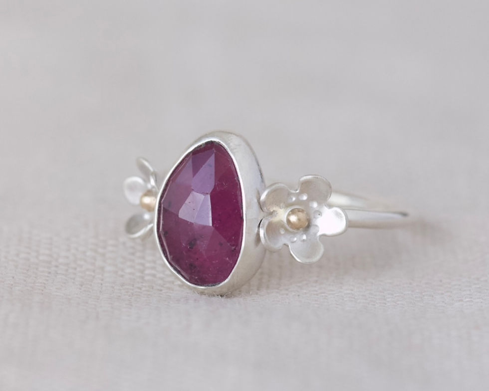 Thumbnail: RUBY RING WITH FLOWERS - SIZE 7.5 (AUS/UK SIZE P)