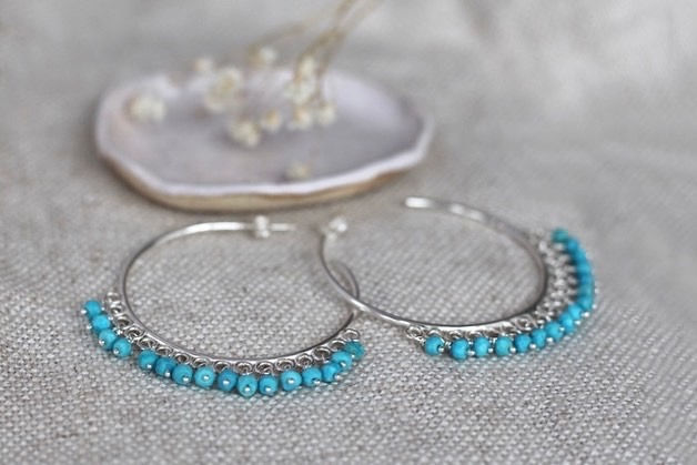 Thumbnail: GYPSY HOOPS WITH TURQUOISE GEMSTONES