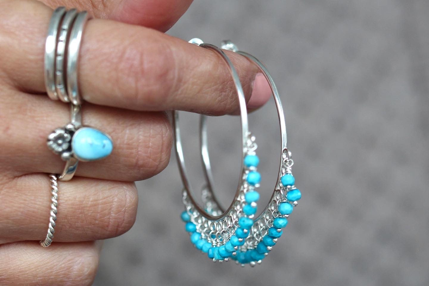 GYPSY HOOPS WITH TURQUOISE GEMSTONES