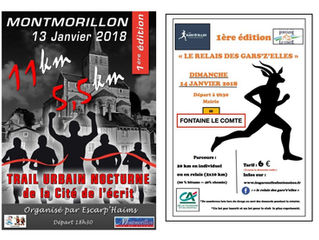Trail nocturne à Montmorillon 13/01/18 et Relais des Gar'Z'Elles à Fontaine le Comte 14/01/1