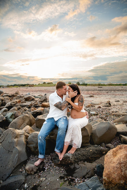 sunset beach maternity session in Milford, CT.