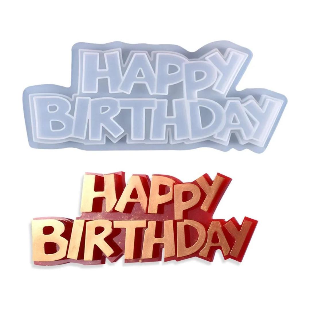 Molde silicón resina Happy Birthday grande