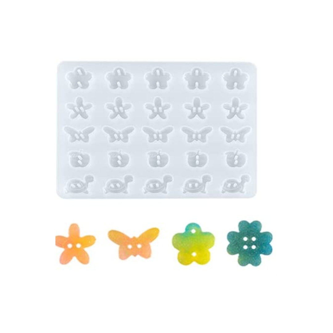 Molde silicon resina Botones flor mariposa x25