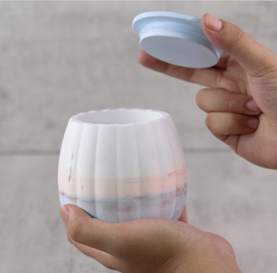 Miniatura: Molde silicón resina Envase jarrón líneas con tapa