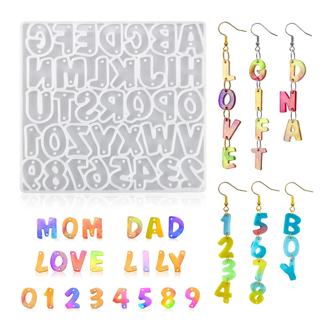 Molde silicon resina letra numero aretes