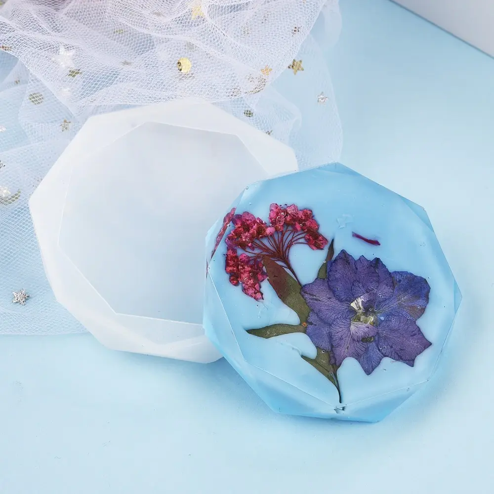 Molde silicón resina Porta vaso octagonal  diamantado