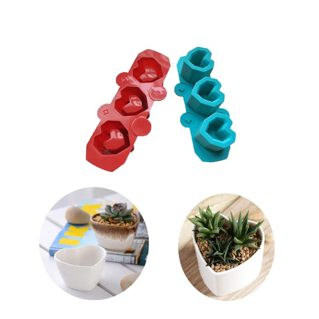 Molde silicón Macetas corazón x3