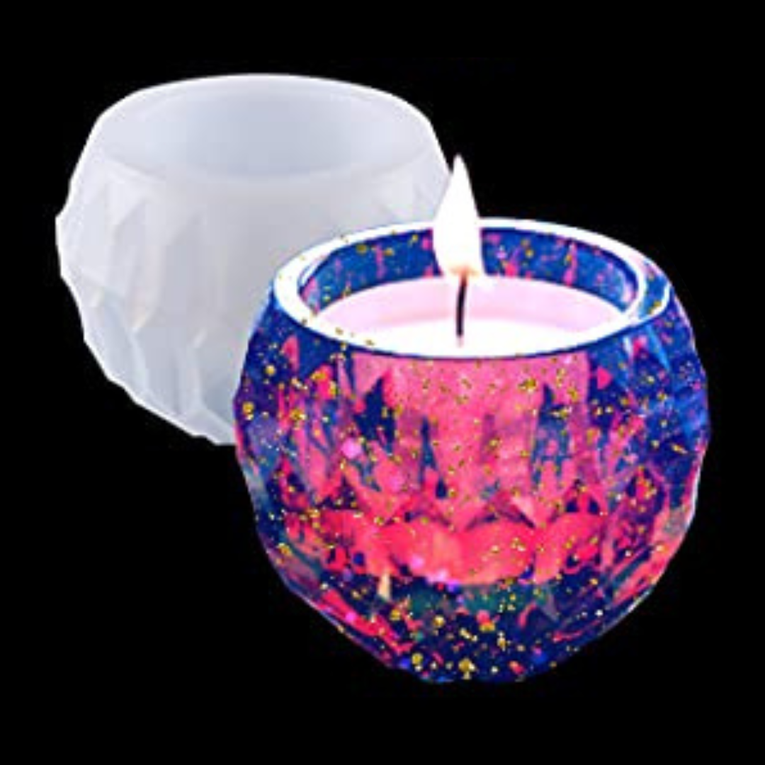 Molde silicon resina porta vela diseño cristal