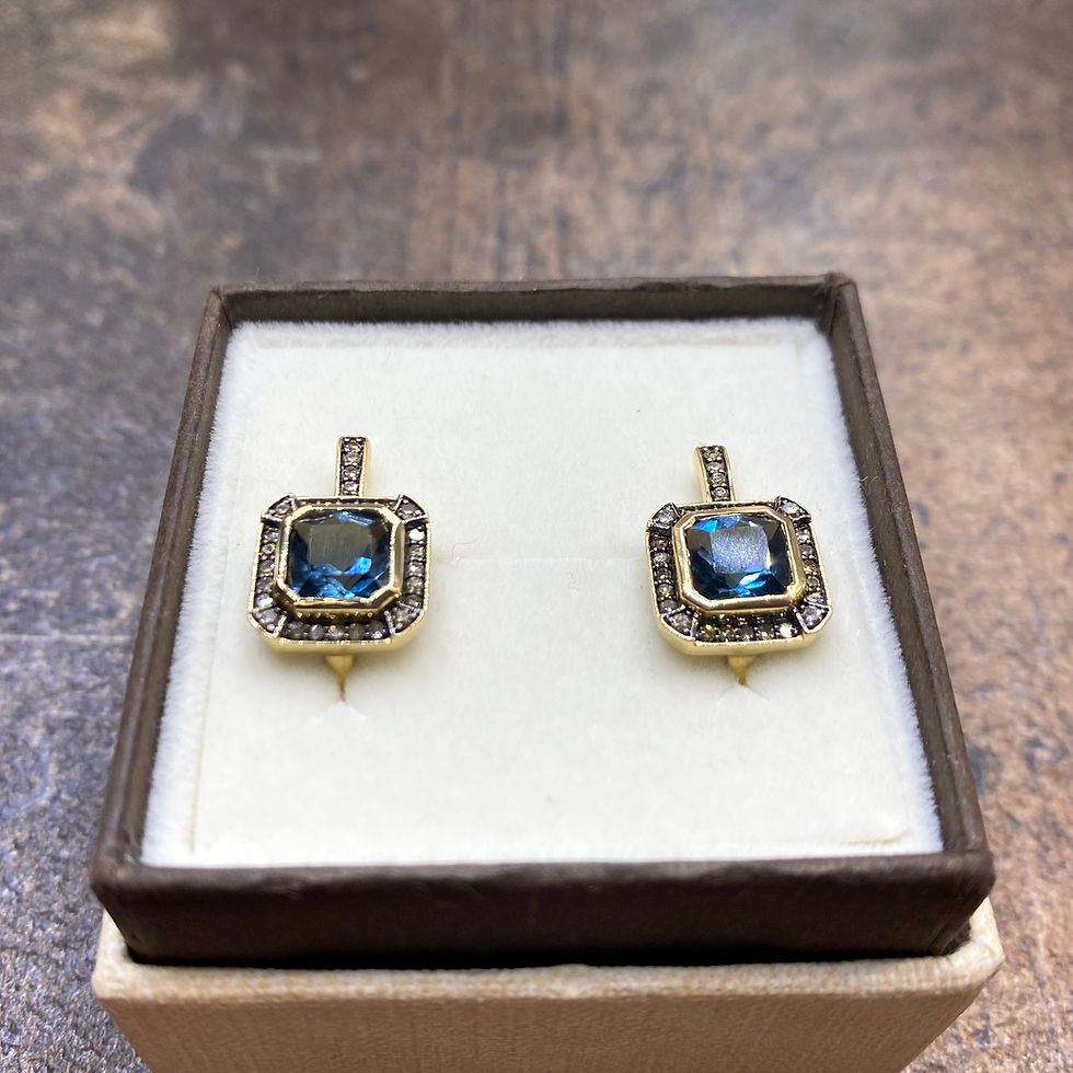 Miniatura: Złote kolczyki topaz London blue 3,65 ct diamenty 0,39 ct zapięcie angielskie