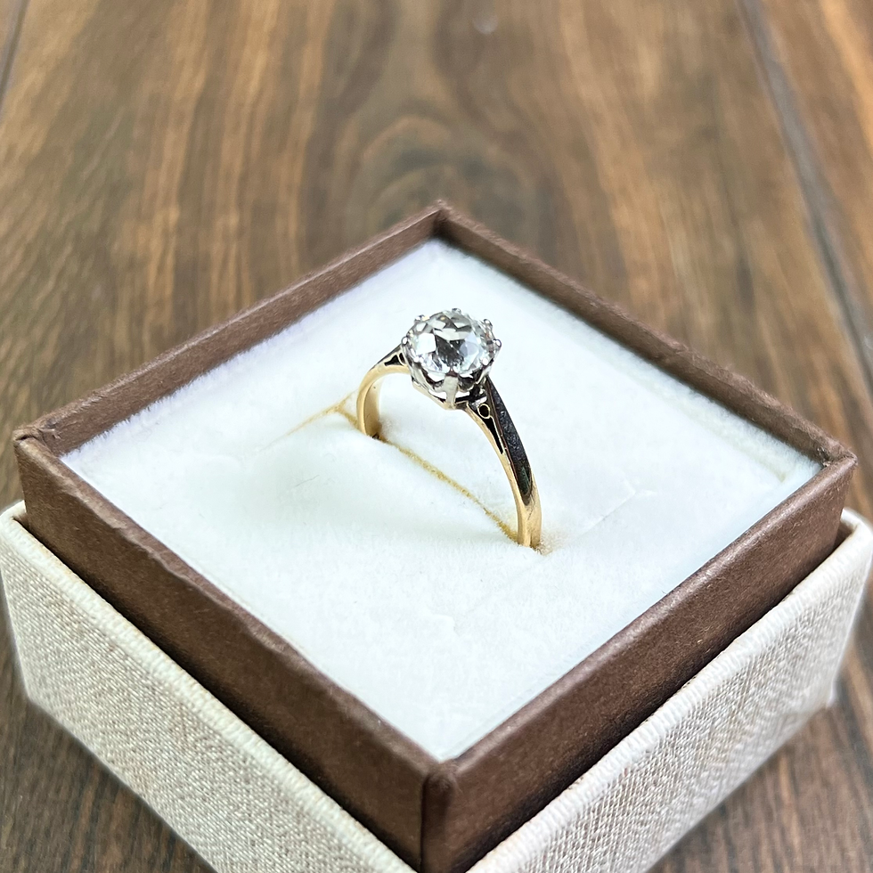 Miniatura: Złoty pierścionek z szafirem, szafir nat. biały stary szlif, art Deco, antyk