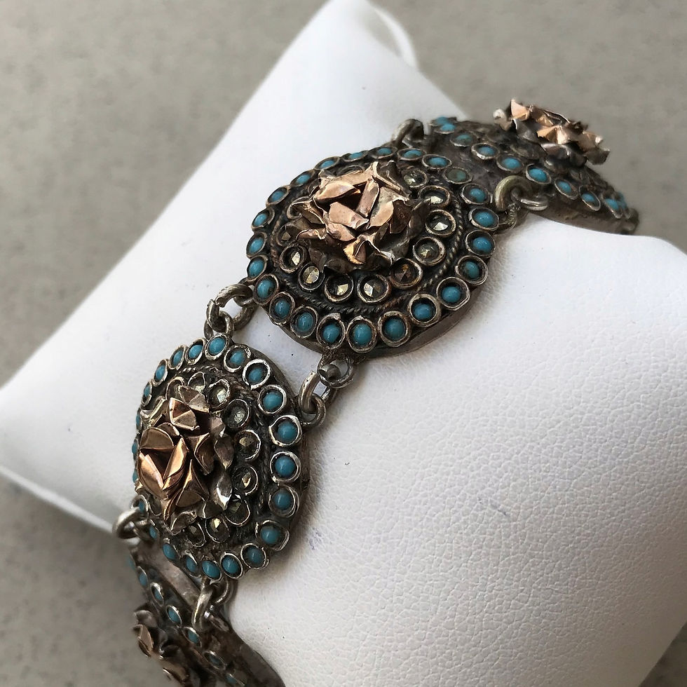 Miniatura: Srebrna złota bransoletka BIEDERMEIER turkusy antyk